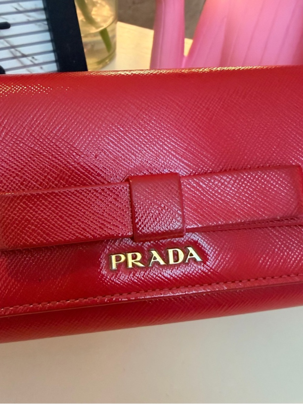 PRADA Saffiano Leather Vernice Fiocco Bow Wallet - Picture 2 of 11